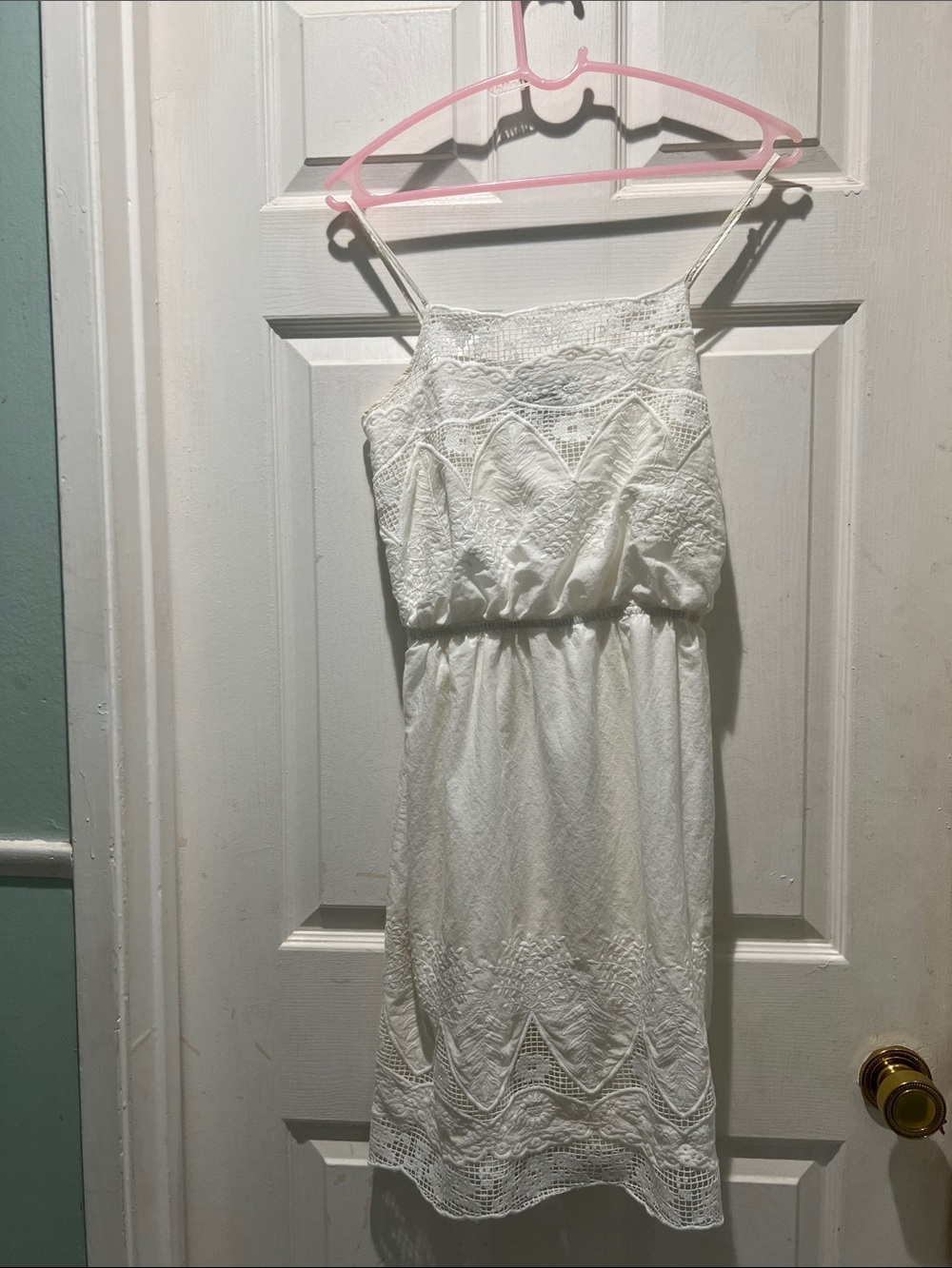 Angie White Lace Midi Boho Dress with Spaghetti Straps